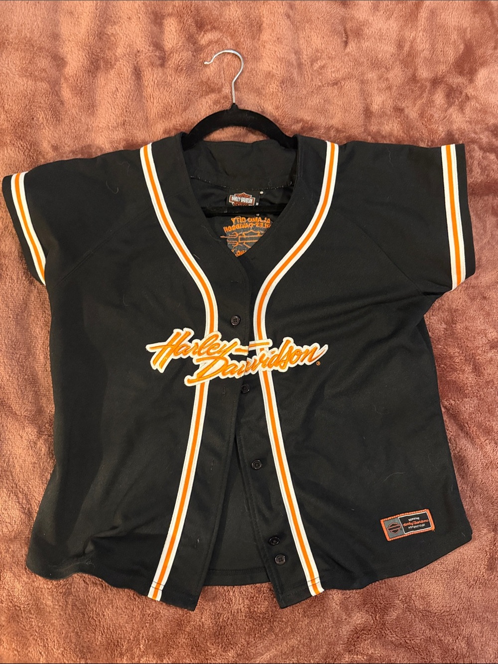 Harley-Davidson Black & Orange Baseball-Style Shirt